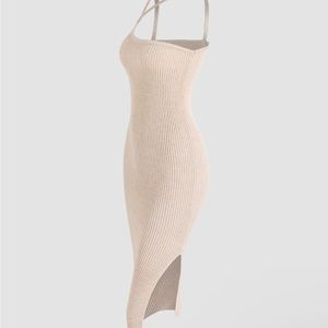 CIDER solid rib knit slit maxi dress